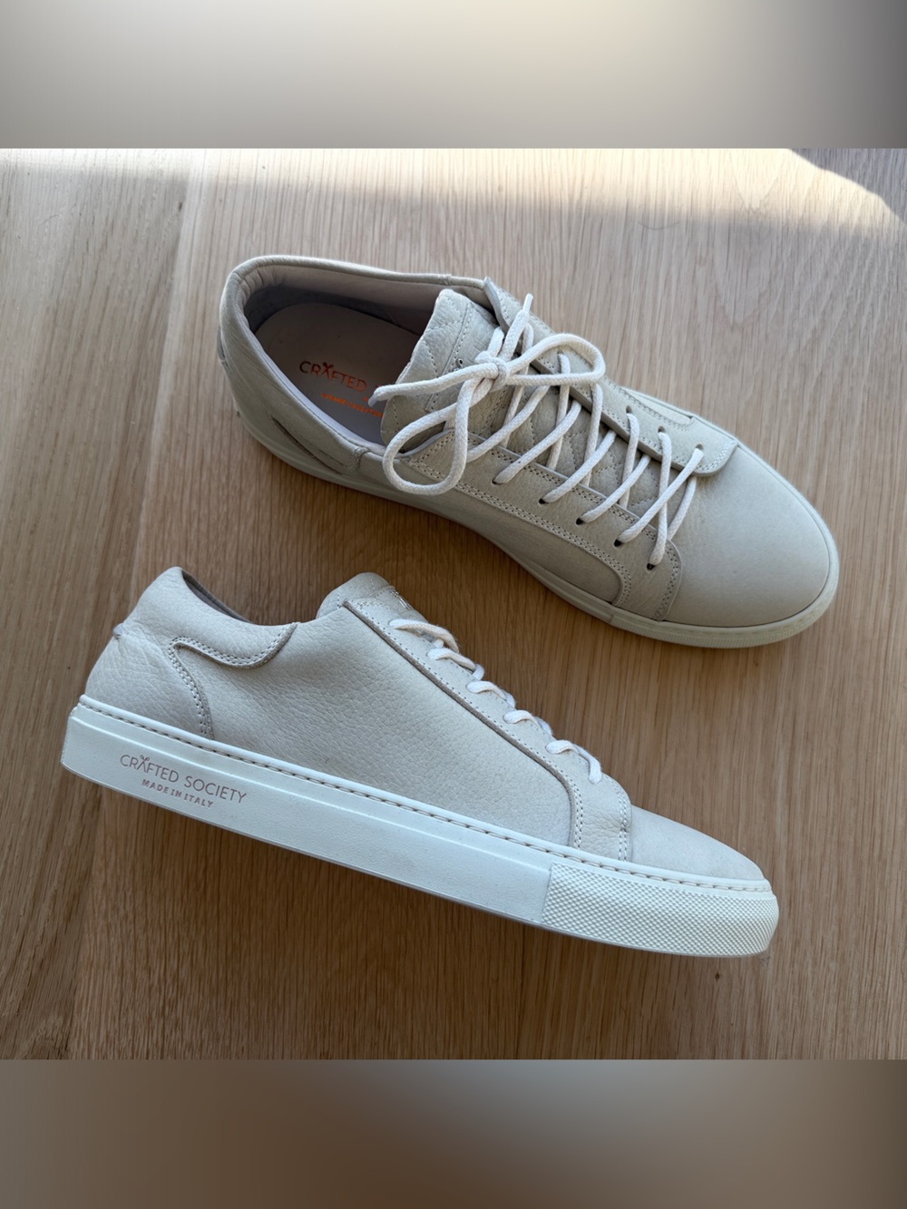 Crafted Society Beige Leather Low-Top Sneakers